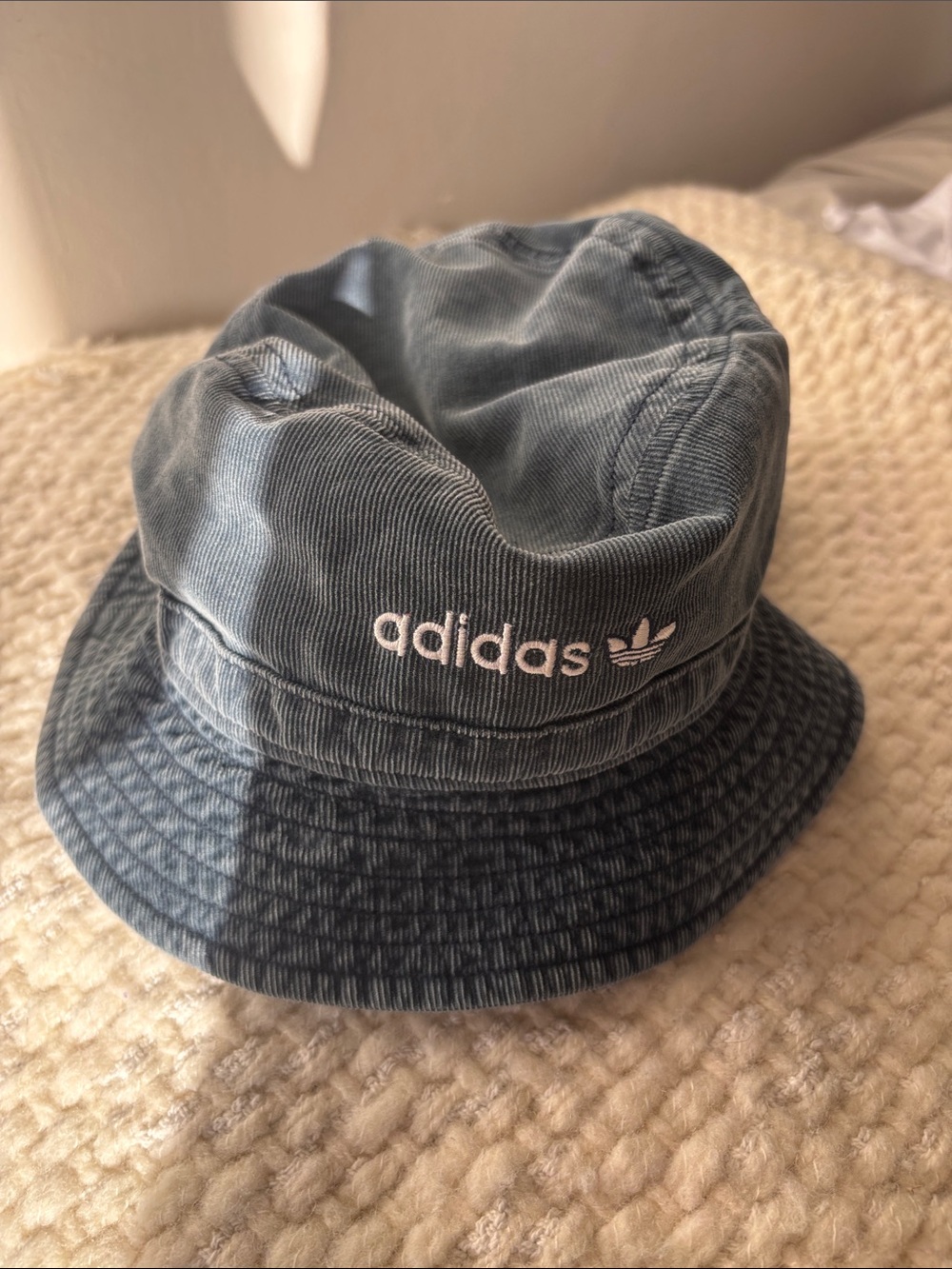 adidas Denim-Style Blue Bucket Hat with White Logo